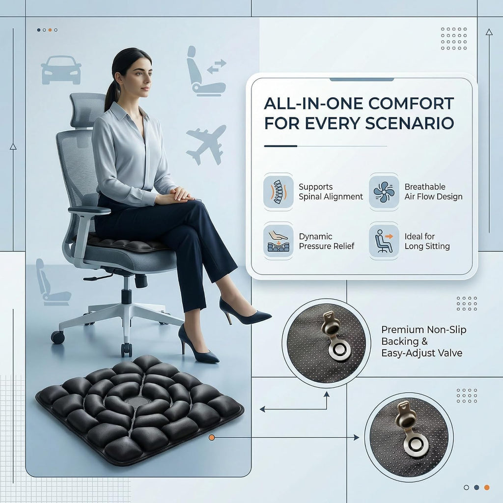 Inflatable Seat Cushion, Donut Cushion for Office Chair, Car & Wheelchair, Ergonomic Pressure Relief for Tailbone &