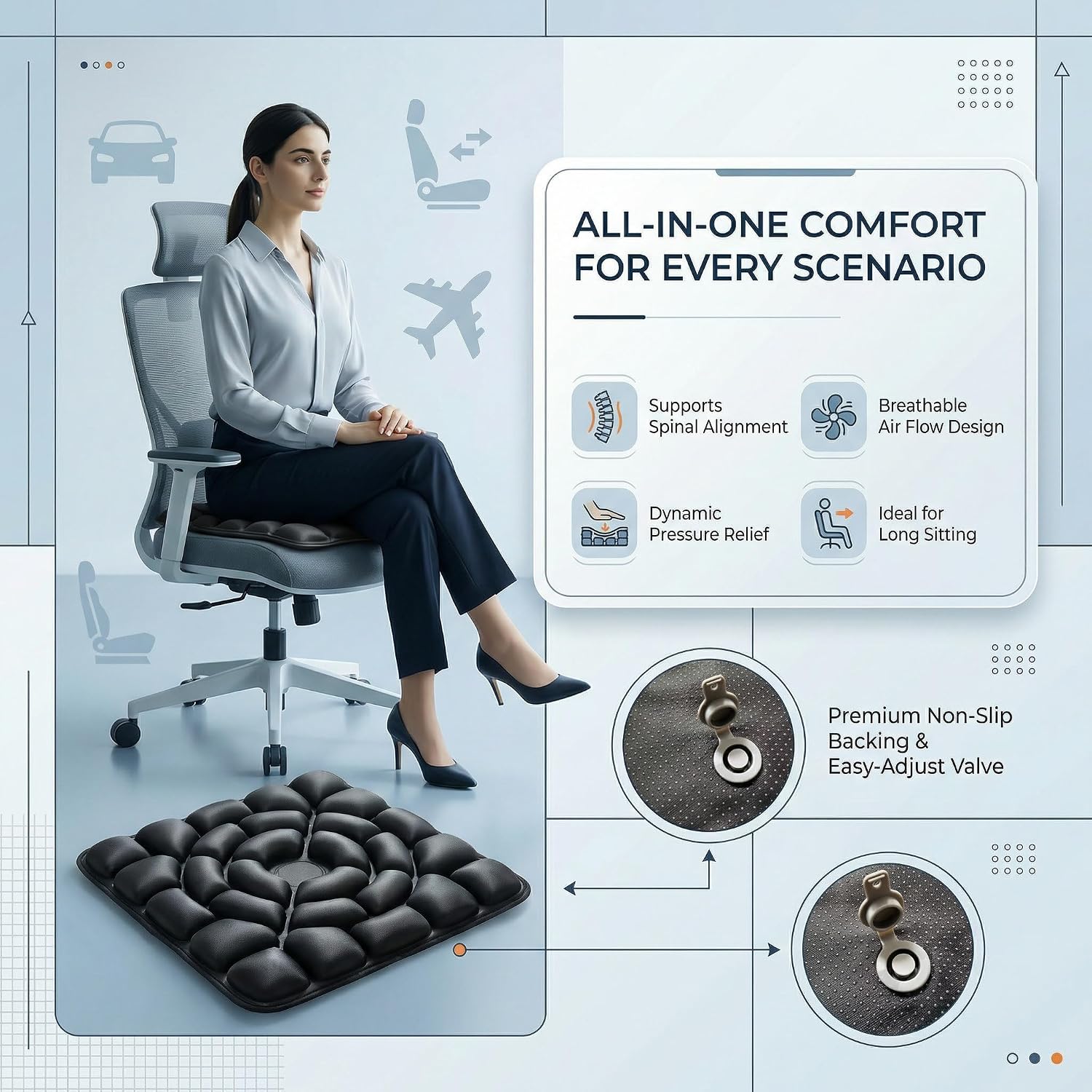 Inflatable Seat Cushion, Donut Cushion for Office Chair, Car & Wheelchair, Ergonomic Pressure Relief for Tailbone &