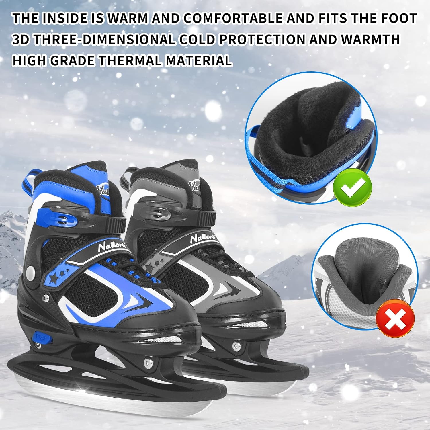 Ice Skates for Kids, Boys and Girls, Hockey Lace-Up Adjustable Skates Soft Padding and Reinforced Ankle Support for