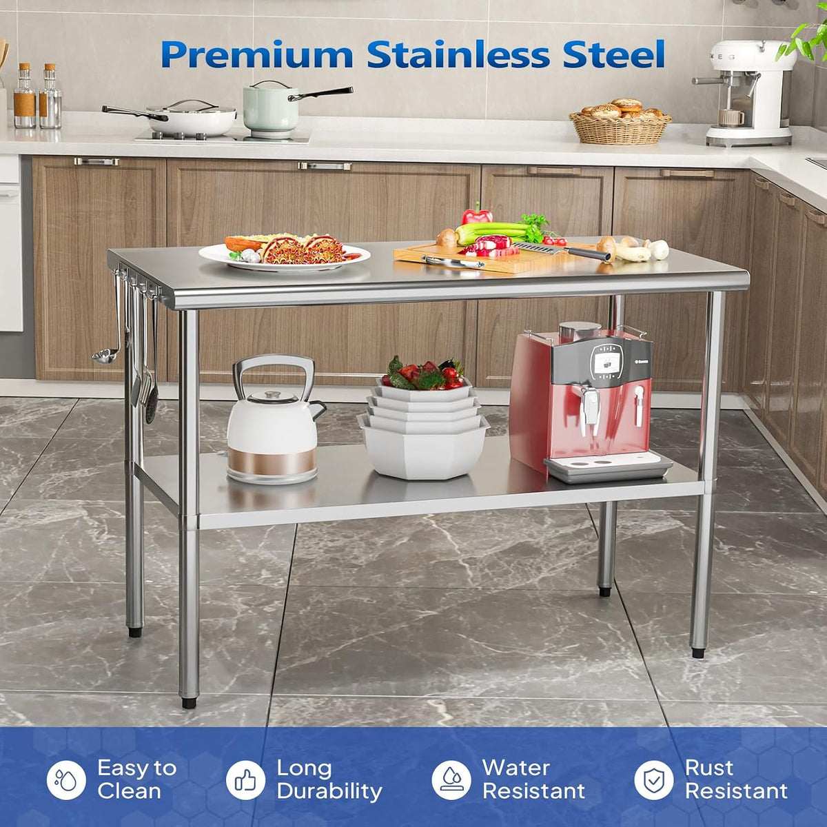 48' x 24'' Stainless Steel Table for Prep & Work,Commercial Worktables & Workstations,Heavy Duty Metal Table with