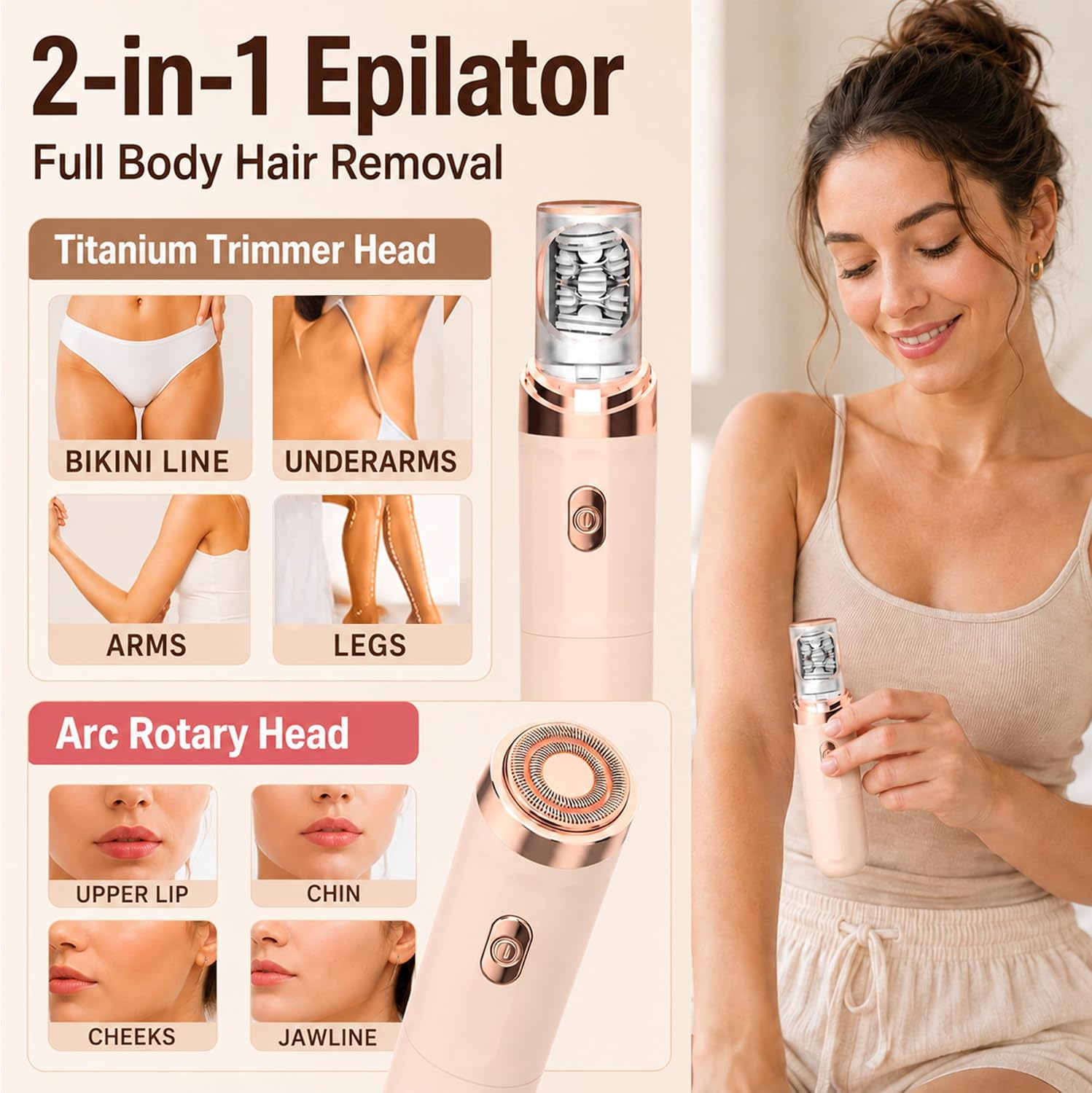2026 Womens Facial Hair Remover, Upper Lip Hair Removal for Women, 2-in-1 Face Epilator Rechargeable, Built-in Led
