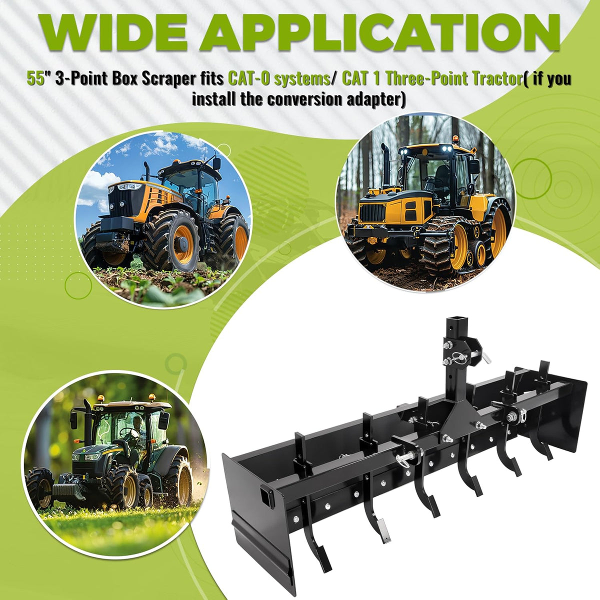 55" 3-Point Box Scraper Compatible with CAT-0 Garden Lawn Mower Tractor Box Blade