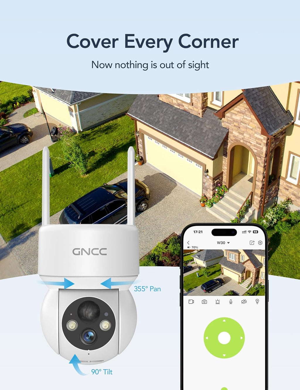 Solar Security Cameras Wireless Outdoor 2.4G WiFi, 360° View, Solar/Battery Powered, AI Human Detection, Color Night