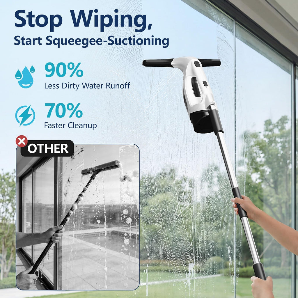 Window Vacuum Squeegee with Extendable Pole 31-40", Electric Cleaner Tool