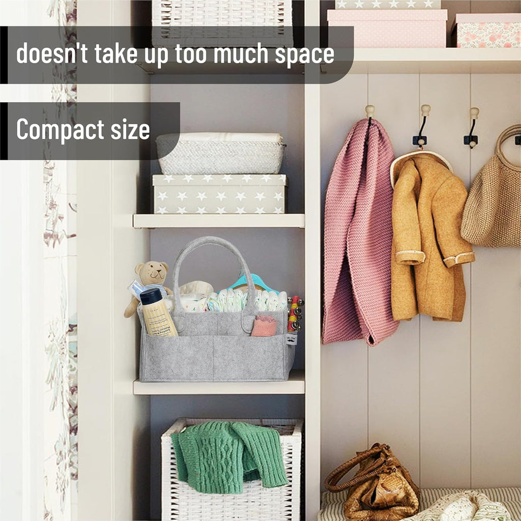Baby Diaper Caddy Organizer, Gray, Medium, Nursery Storage Bin and Car Organizer for Diapers and Baby Wipes