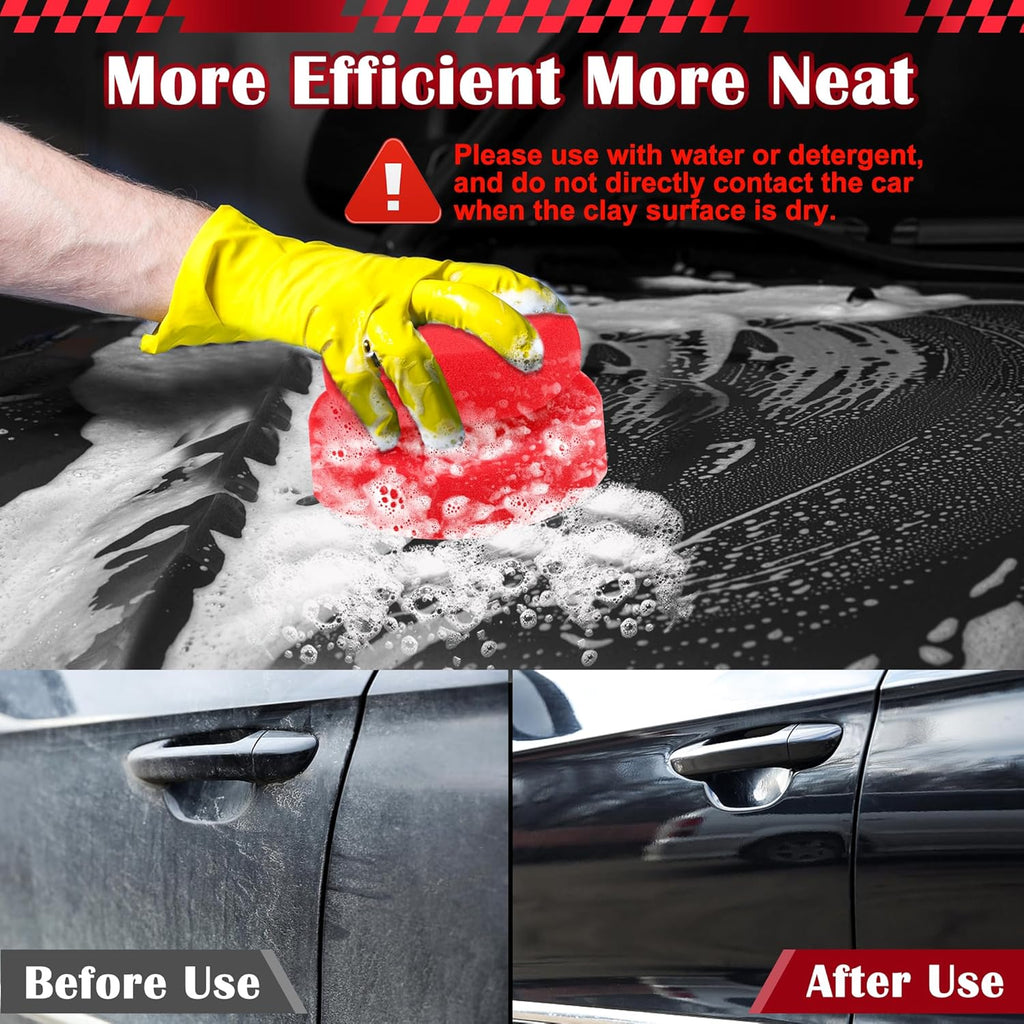 Synthetic Clay Bar Sponge, Red Magic Car Clay Bars Auto Detailing | Double Side Use, Update Hexagonal Handle Clay Bar