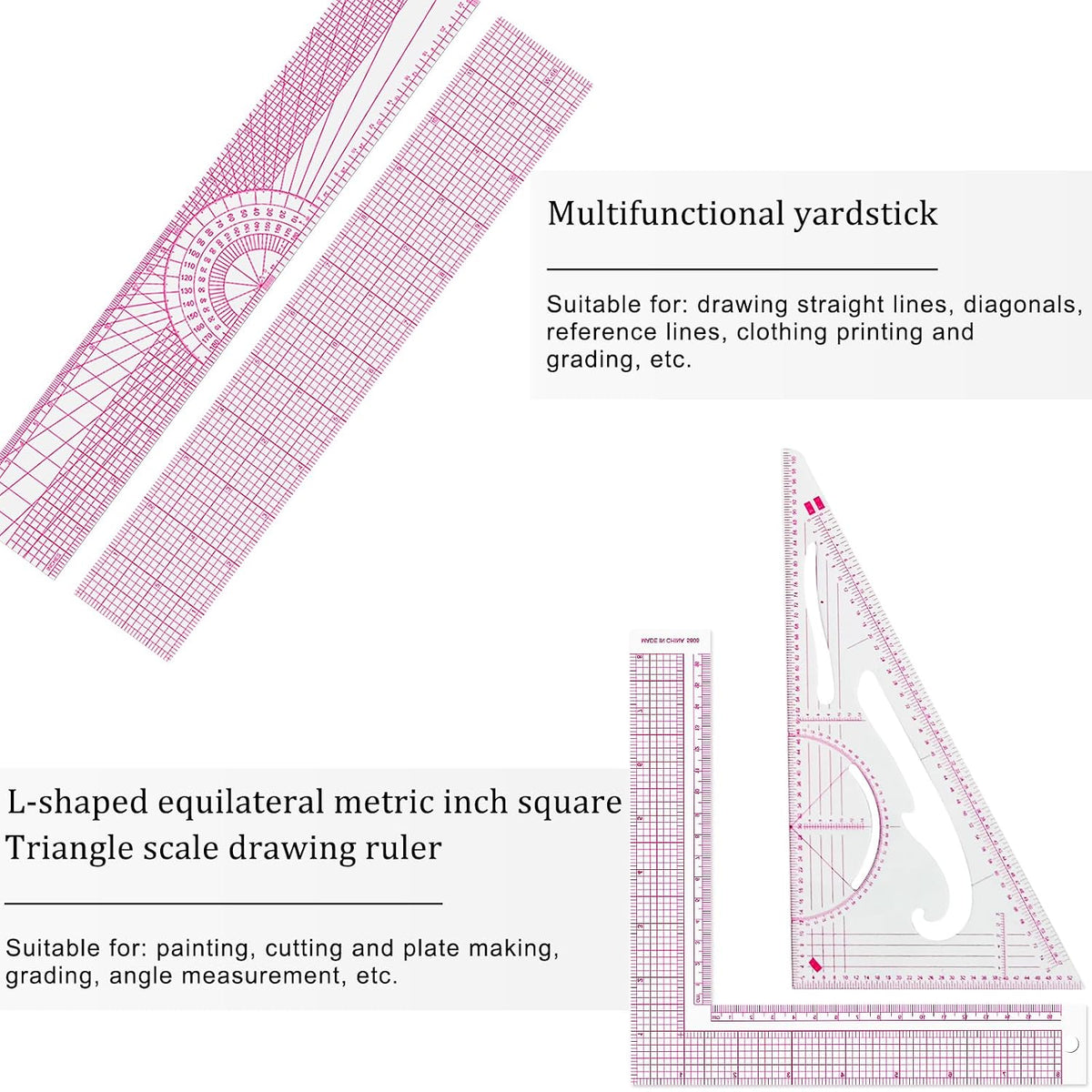 Fashion Clear Metric Sewing Ruler Set, French Curve Pattern Ruler Kit for Beginners Tailors Designers (A-9-Piece Set)