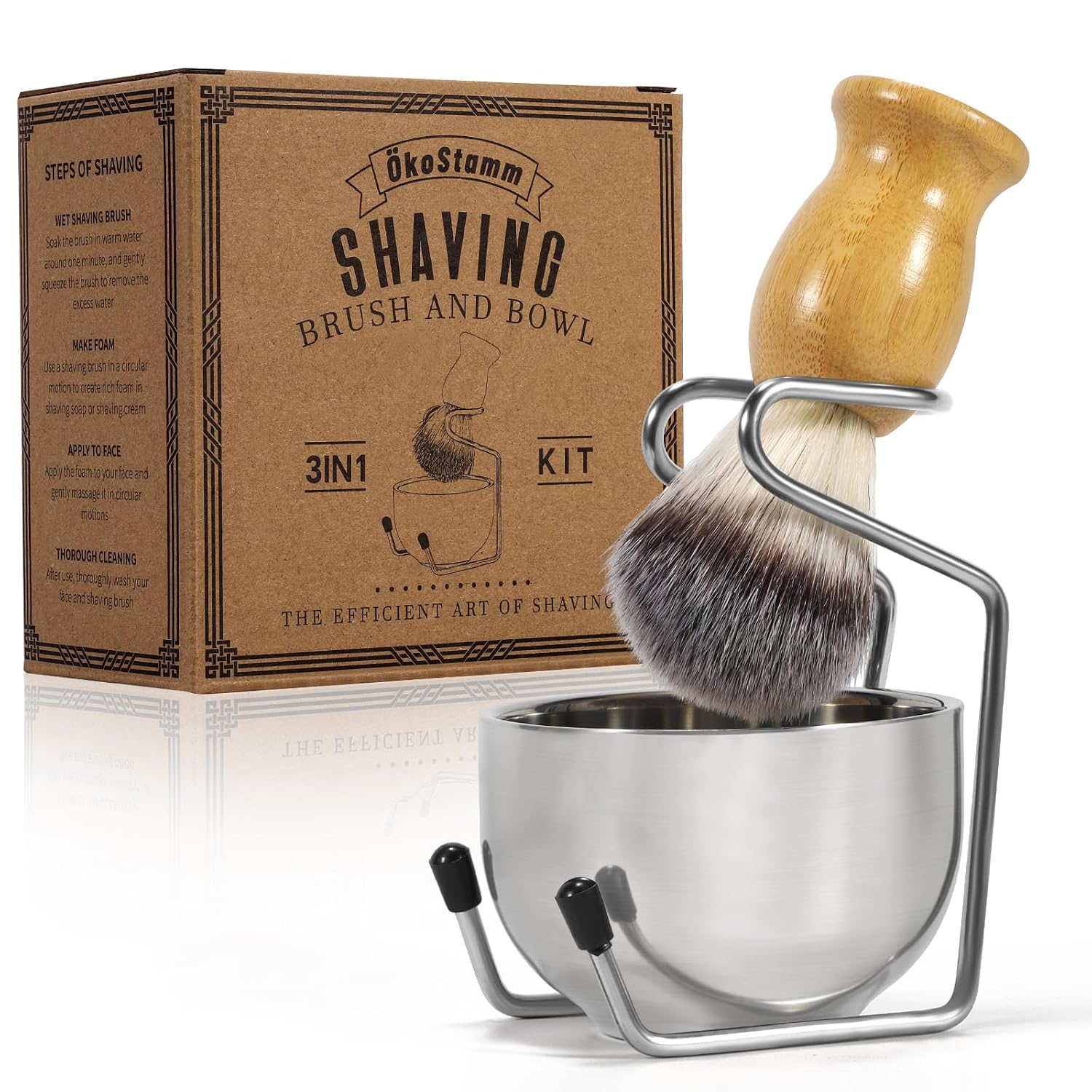 Bamboo Shaving Brush and Bowl with Synthetic Badger Bristle | Odorless Bristle, Ergonomic Handle, Starter Men’s