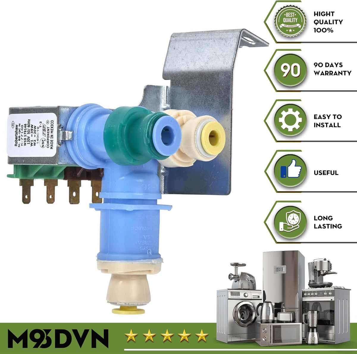 Water Inlet Valve Replacement For Whirlpool WRS325FDAB02 WRS325FDAB04 WRS325FDAT04 WRS325FDAM04 WRS325FDAT02 WRS325FDAB05 WRS325FDAW01 WRS325FDAB06 WRS325FDAM01 WRS325FDAM02 WRS325FDAD02 Refrigerator