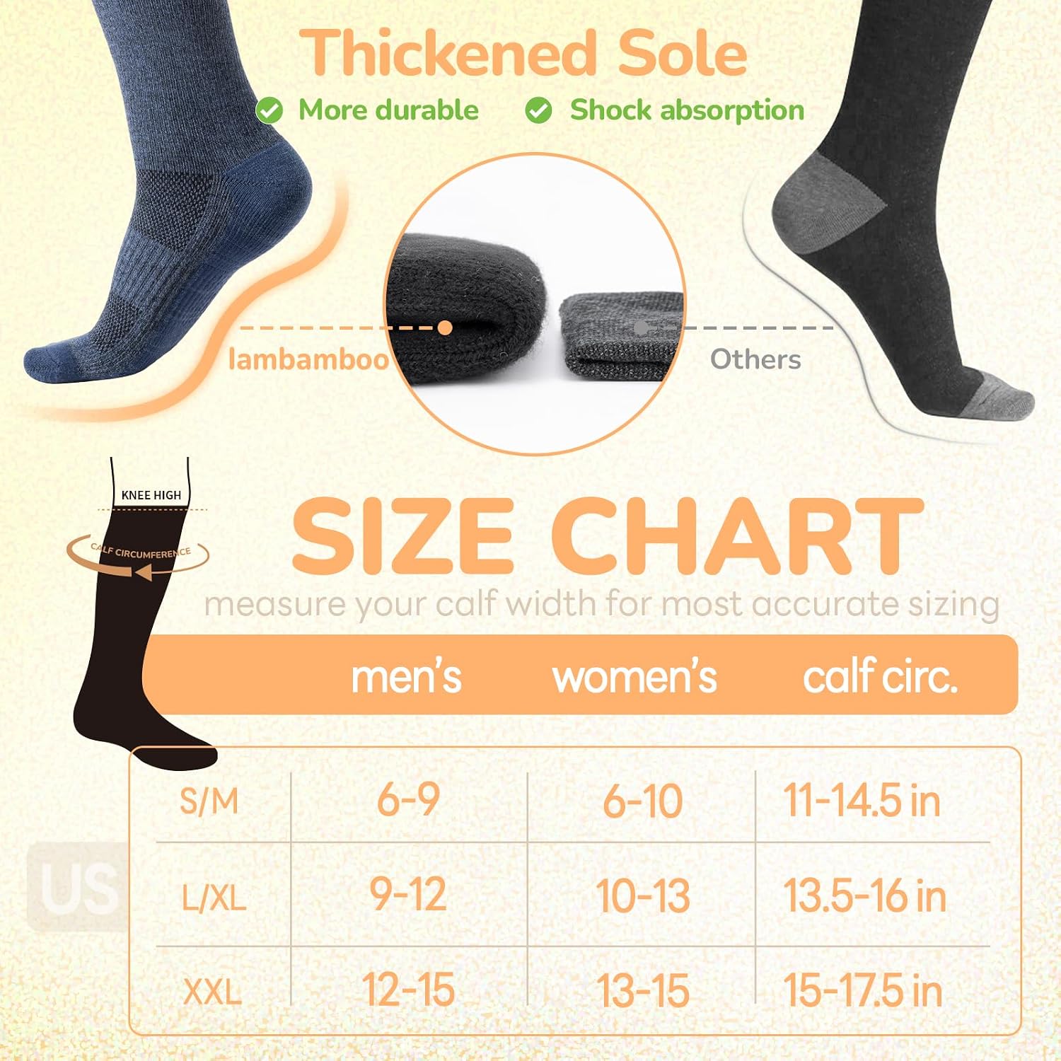 Merino Wool Compression Socks for Women & Men, 20-30 mmHg Knee High Dryarn Socks for Flying, Travel, Running L/XL