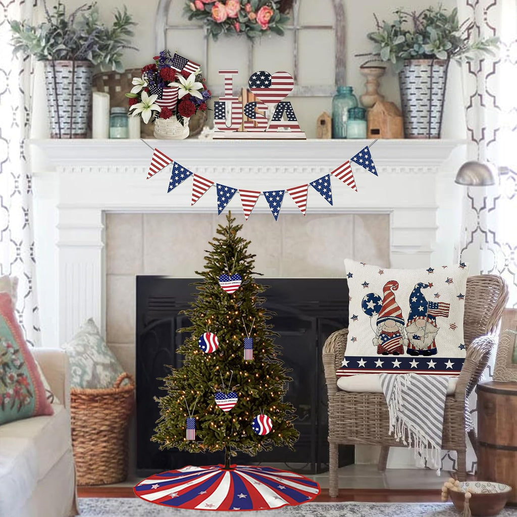 4th of July Patriotic Tree Skirt 48 Inch Independence Day Red Blue White Stripe Holiday Tree Skirts for Summer