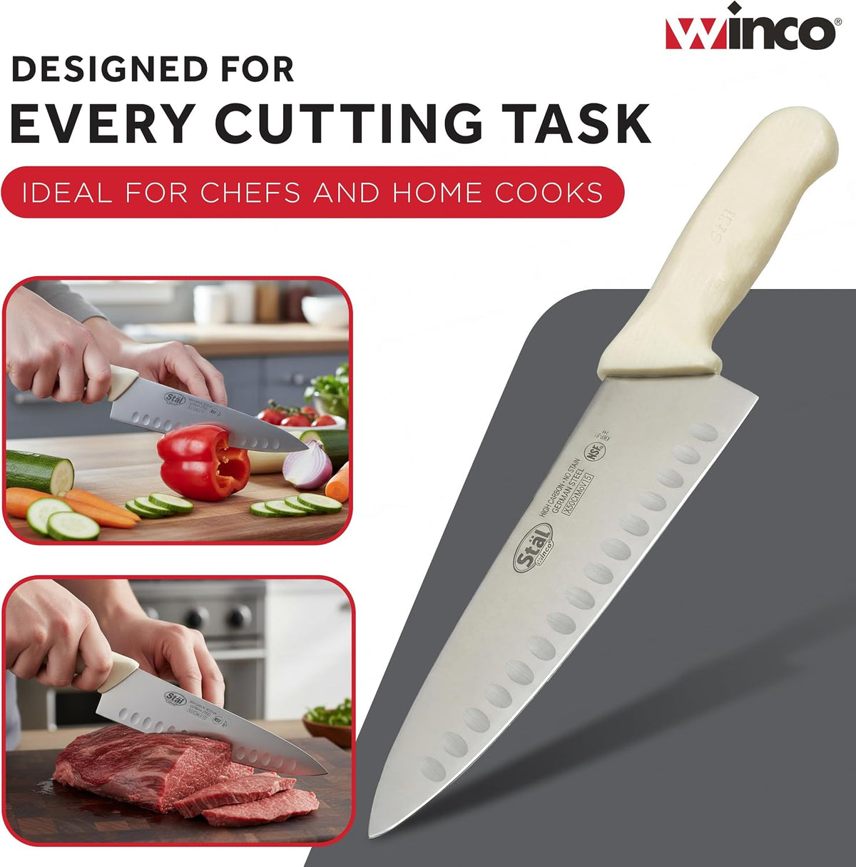 8" White Hollow Ground Chef's Knife
