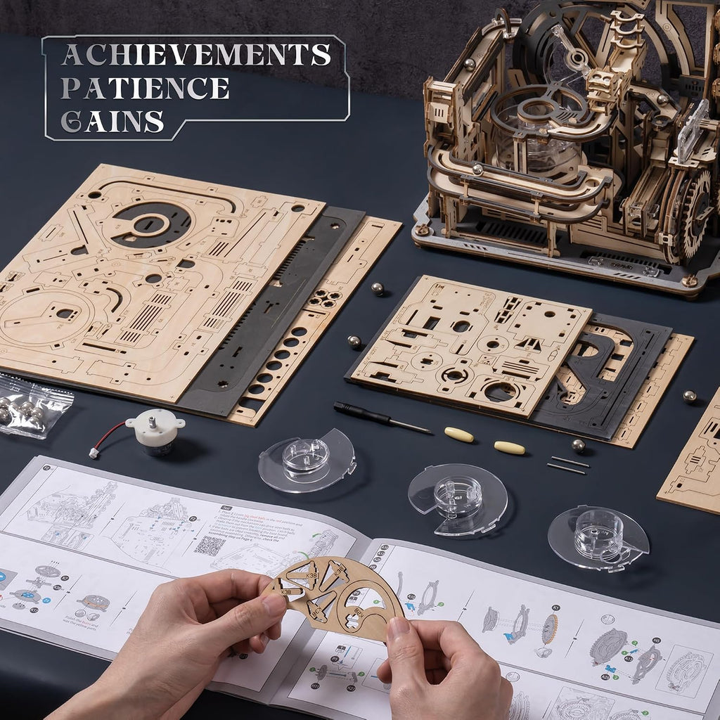 3D Puzzles for Adults, Electric Model Kits Marble Spaceport LGC01, 472pcs Marble Run Brain Teaser Wooden Puzzles