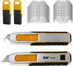 Dual Blade Safety Utility Knife Auto Retractable Box Cutter with Blade Storage, Extra 10 PCS Utility Blades & 10 PCS