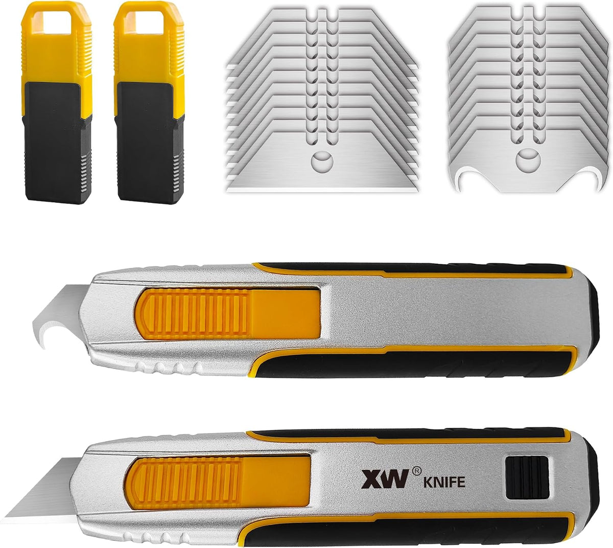Dual Blade Safety Utility Knife Auto Retractable Box Cutter with Blade Storage, Extra 10 PCS Utility Blades & 10 PCS