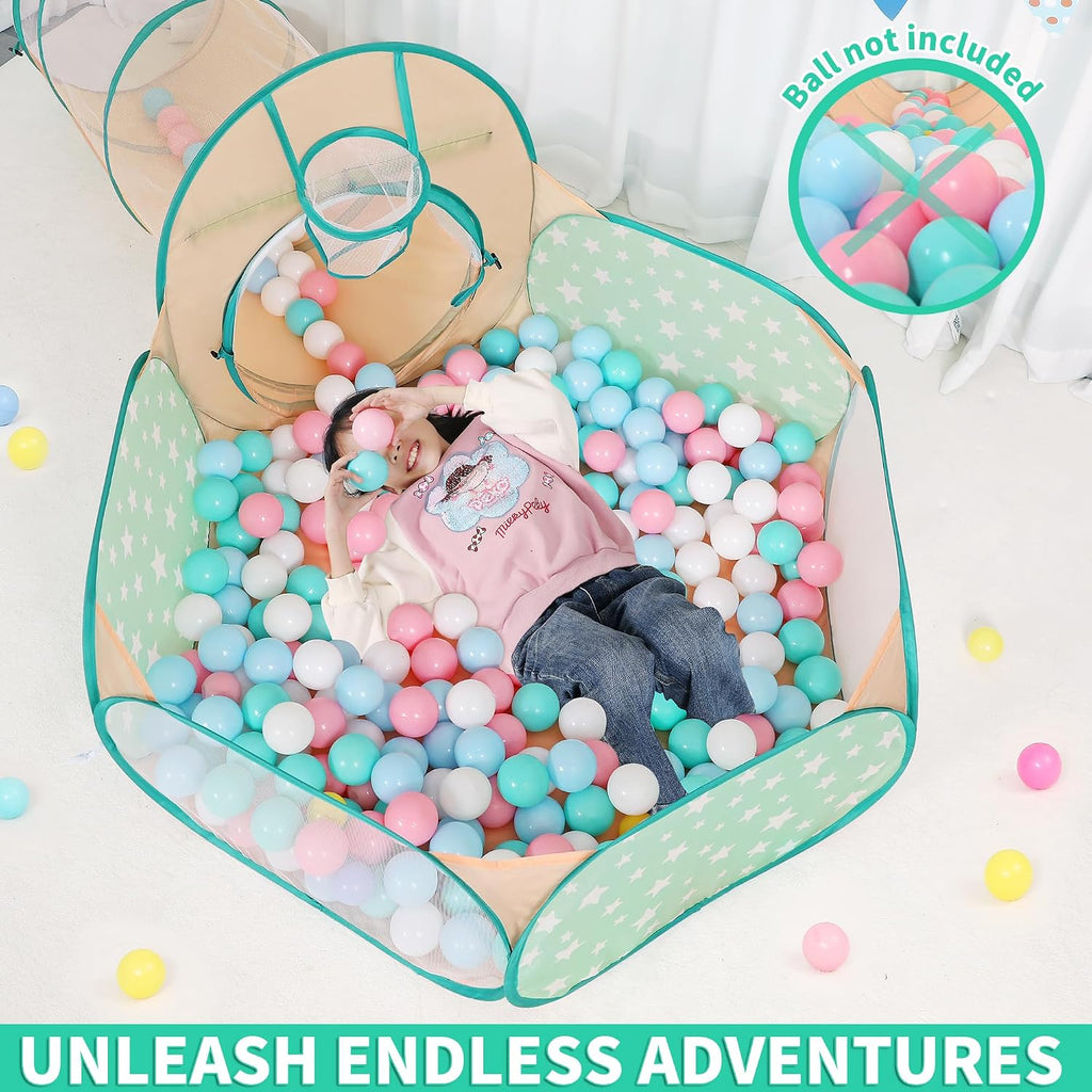 5PC Pop Up Kids Tent, Crawl Tunnel, Ball Pit, Children's Play House Toy