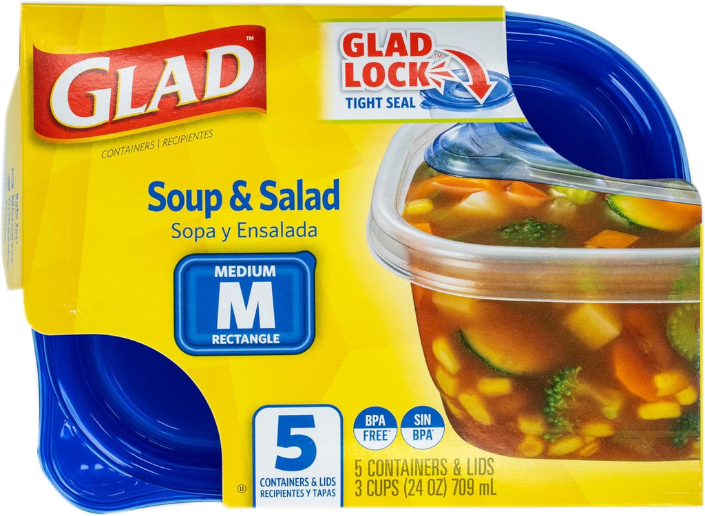 GladWare Medium Rectangle Food Storage Containers with Lids, BPA Free Plastic for Soups Salads and Meal Prep