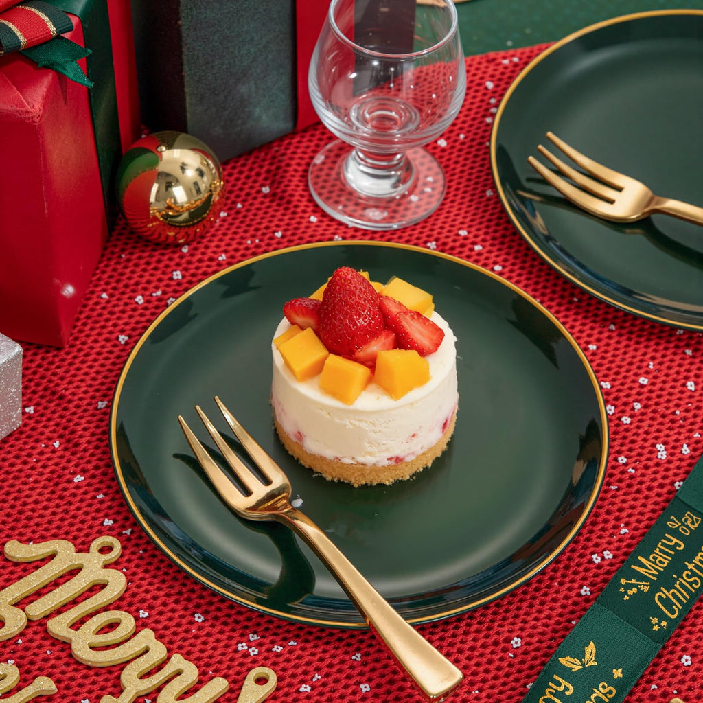 200Pcs Green Dessert Plates 6.3" with Plastic Forks 5"- Small Disposable Plates- Dessert/Cake/Appetizer Plastic