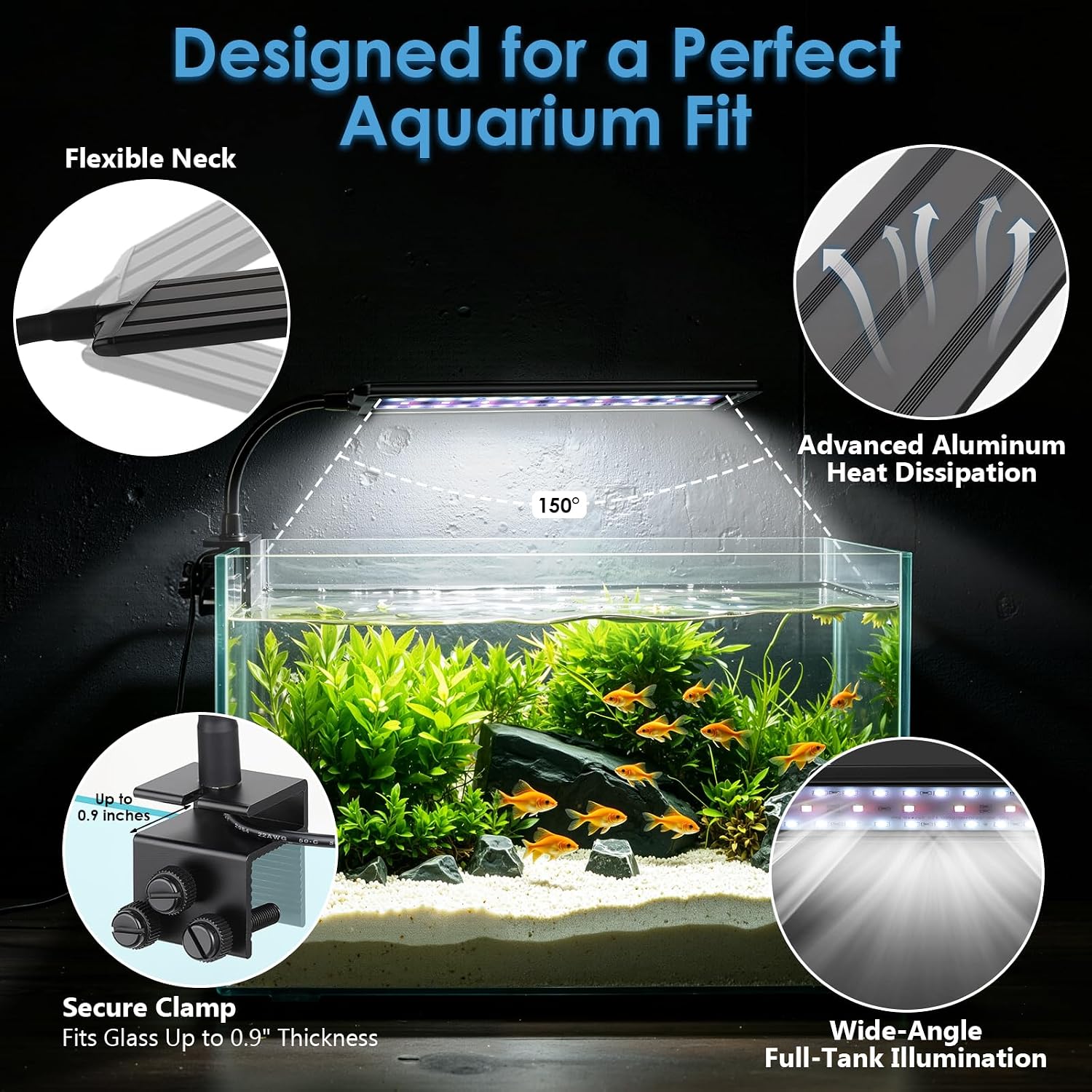 Clip On Aquarium Light for Plants Full Spectrum Fish Tank Light | 24/7 Natural Mode & DIY RGBW Mode, 6 Timer