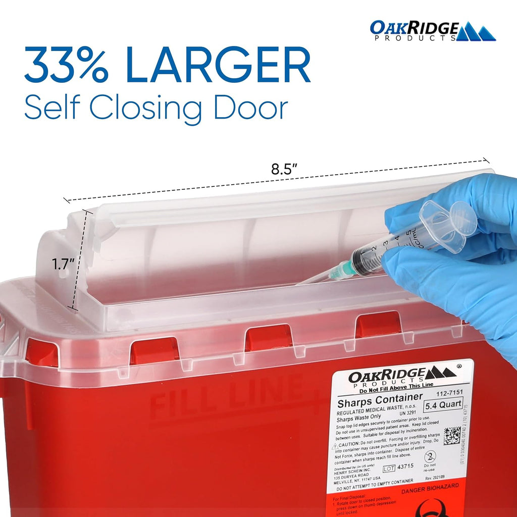 Transparent Sharps Container for Home Use and Professional 5.4 Quart (1-Pack), Touchless Biohazard Needle and Syringe