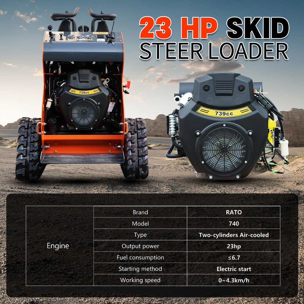 Mini Skid Steer Loader 23HP Dual-Cylinder Track Loader with Bucket