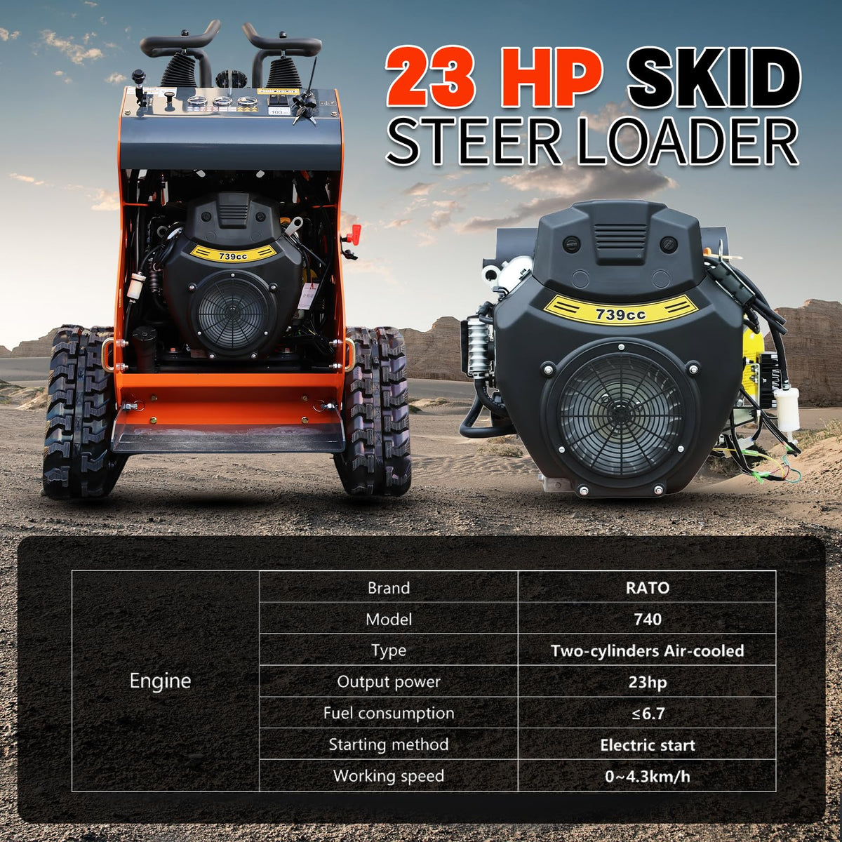 Mini Skid Steer Loader 23HP Dual-Cylinder Track Loader with Bucket