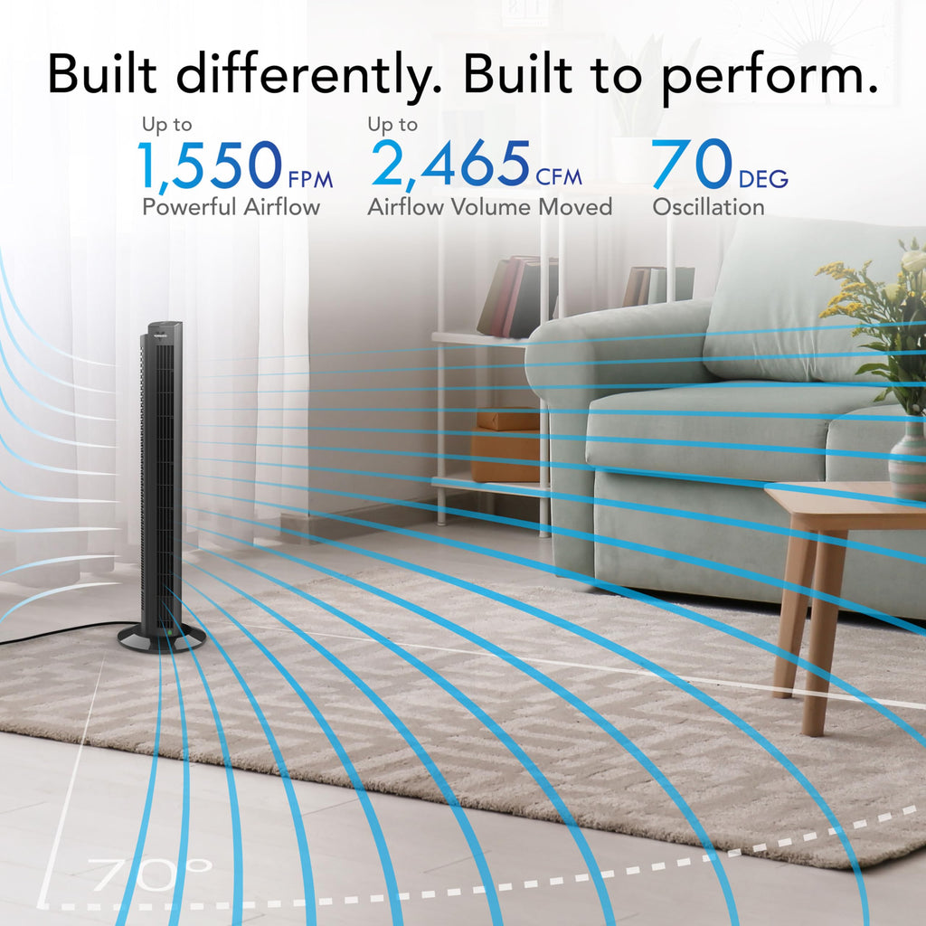OZI42DC Tower Fan with Remote and Timer, Oscillating Standing Fan for Bedroom, Variable Speed for Precise Control