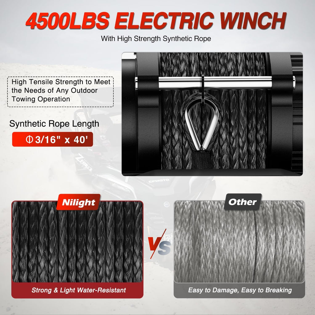ATV UTV Electric Winch 12V 4500 lb w Synthetic Rope Remote Control