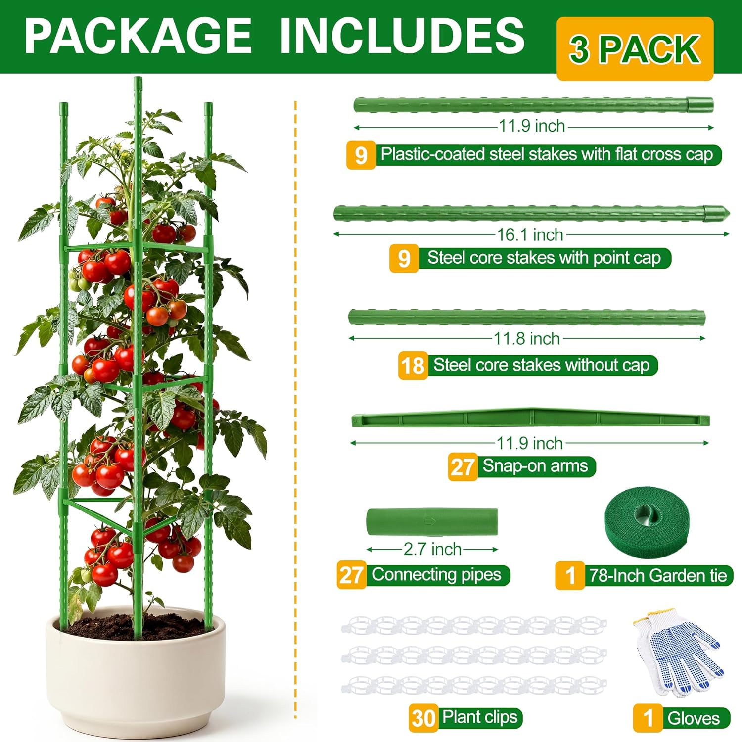 3 Pack Tomato Cages for Garden, Up to 51 Inch Tomato Trellis for Raised Garden Bed, Plant Stakes for Pots, Durable