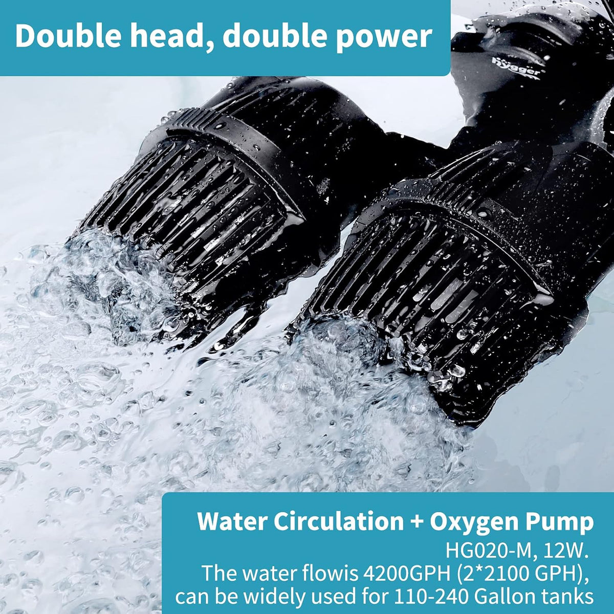 4200GPH Double Head Aquarium Circulation Pump, Quiet 12W Aquarium Wave Maker, with Strong Magnetic Suction Base