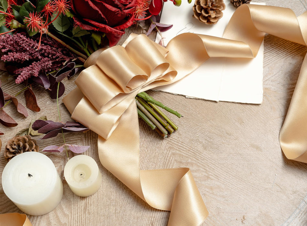 Champagne Gold Satin Ribbon Double-Faced Wired 2-1/2 Inch x 10 Yards