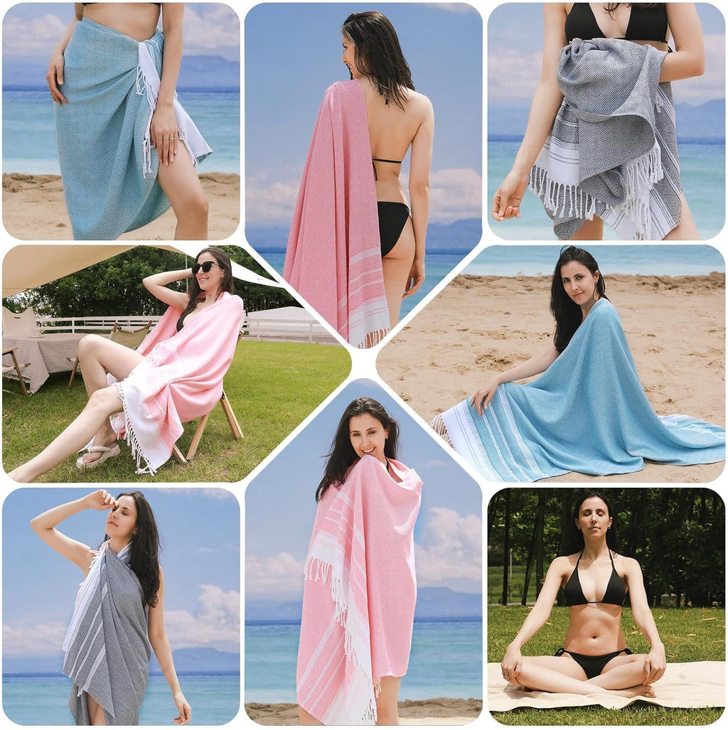 6 Packs Oversized Cotton Turkish Beach Towels Set Bulk 74"x38" Extra Large Sand Free Quick Dry Clearance Swim Bath