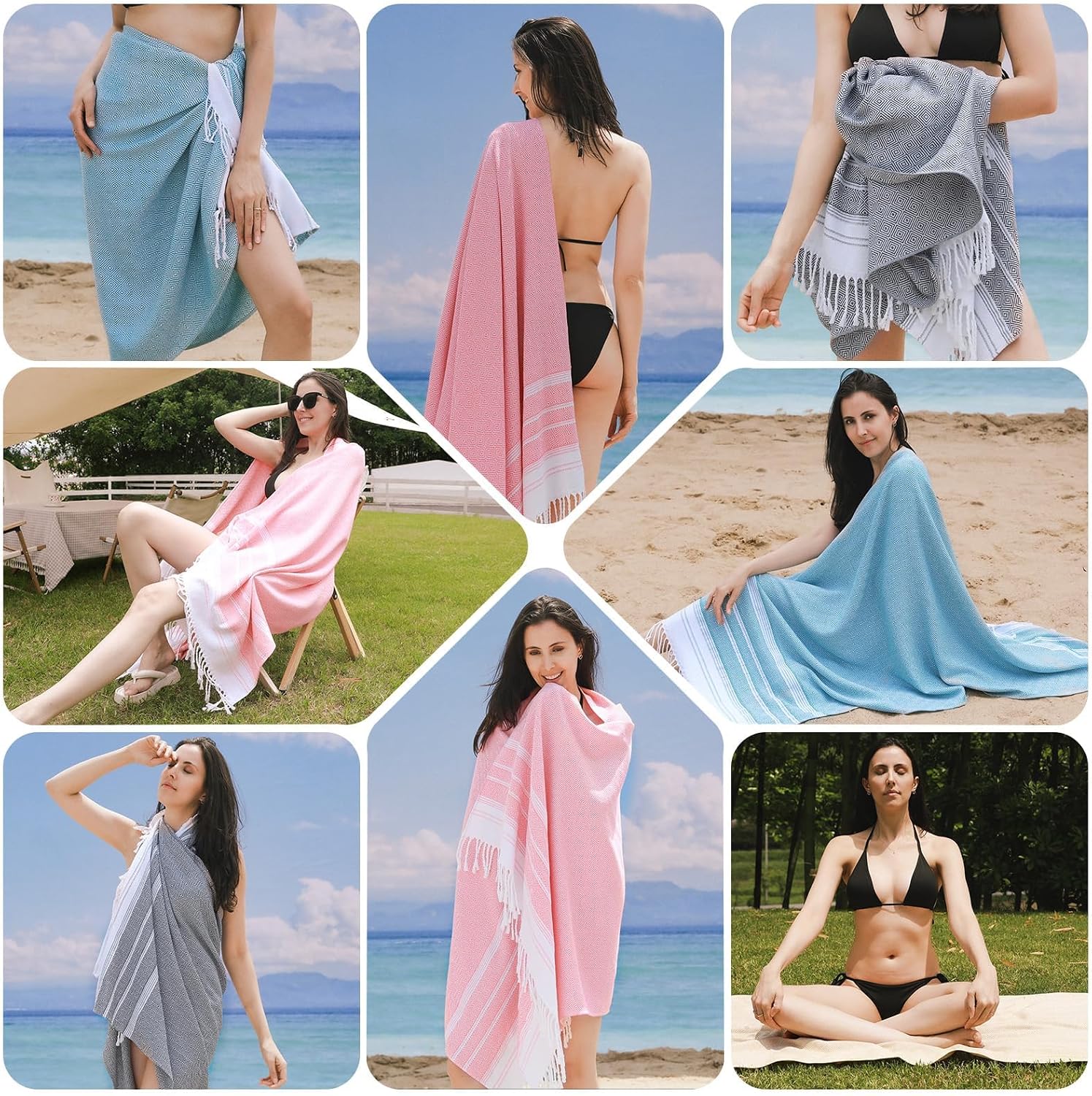 6 Packs Oversized Cotton Turkish Beach Towels Set Bulk 74"x38" Extra Large Sand Free Quick Dry Clearance Swim Bath