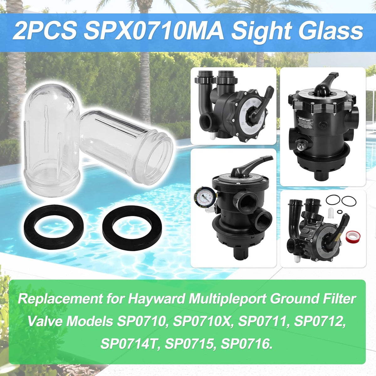 2 Pack SPX0710MA Sight Glass Replacement for Hayward SP0710 Series Valve
