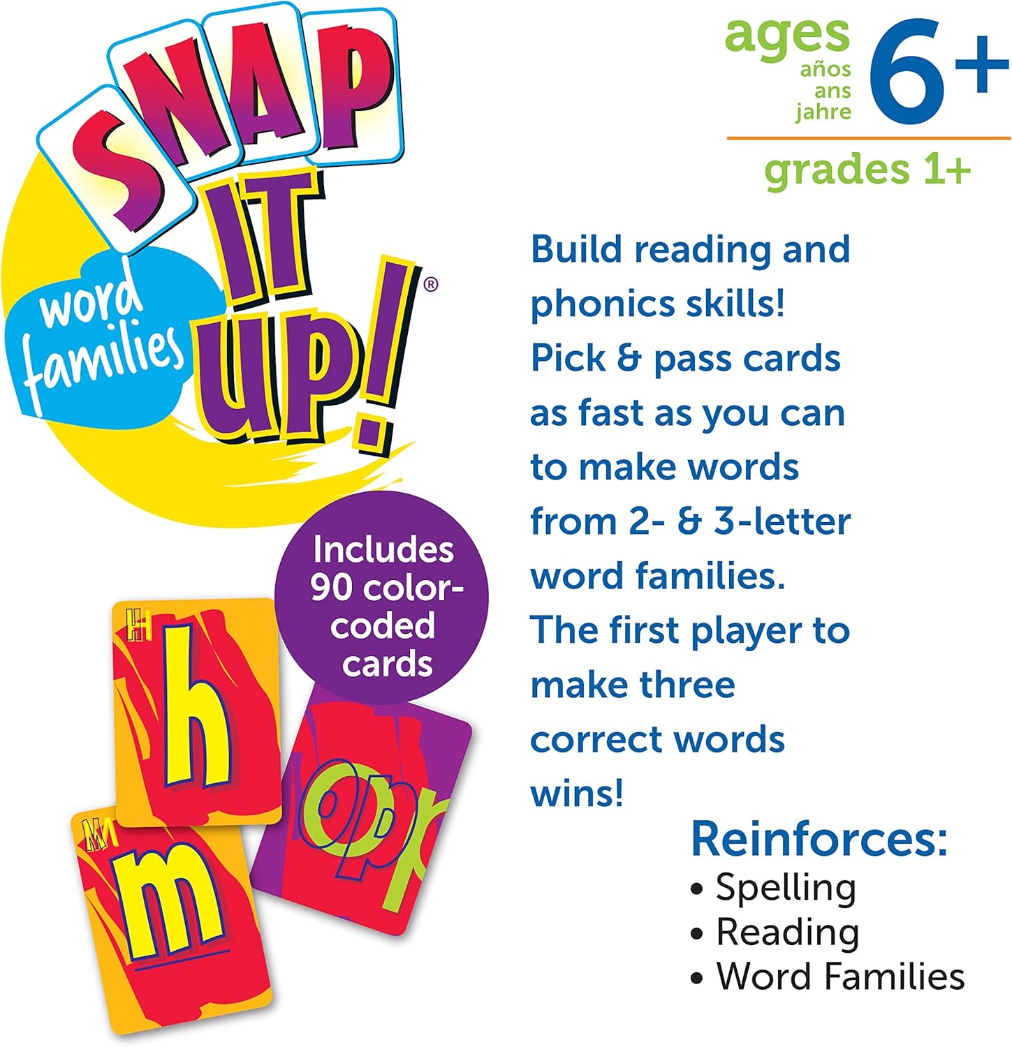 Snap It Up Phonics - Reading Card Game, Sight Words Flash Cards, Phonics Family Board, ABC Classroom Must Haves