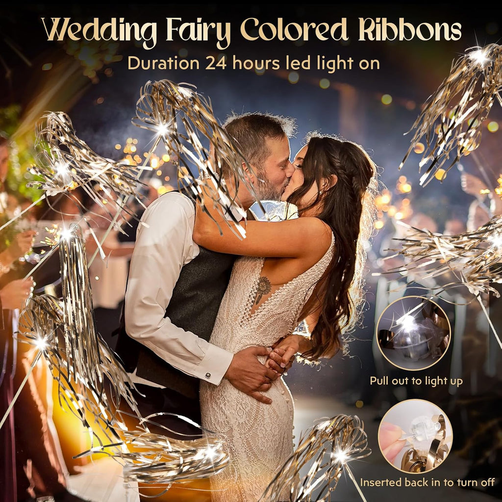 Drixbor 100 PCS Light Up Wedding Wands - LED Tinsel Streamers for Wedding Send Off & Grand Entrance, Party Favors