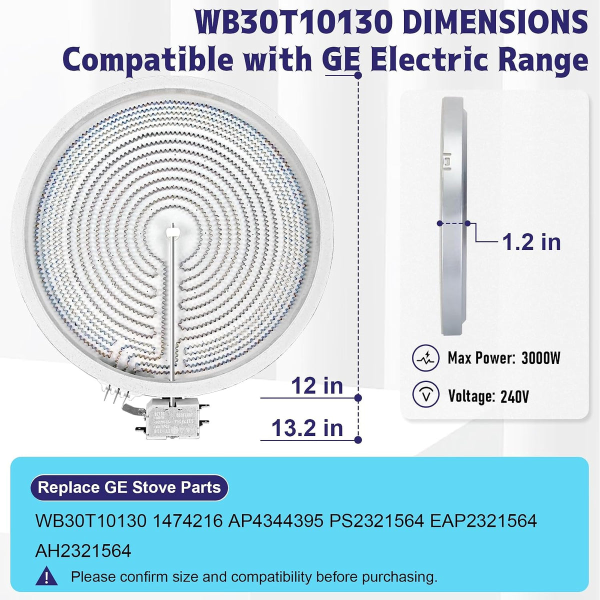 WB30T10130 Range 12"/9" Dual Haliant/Radiant Surface Element