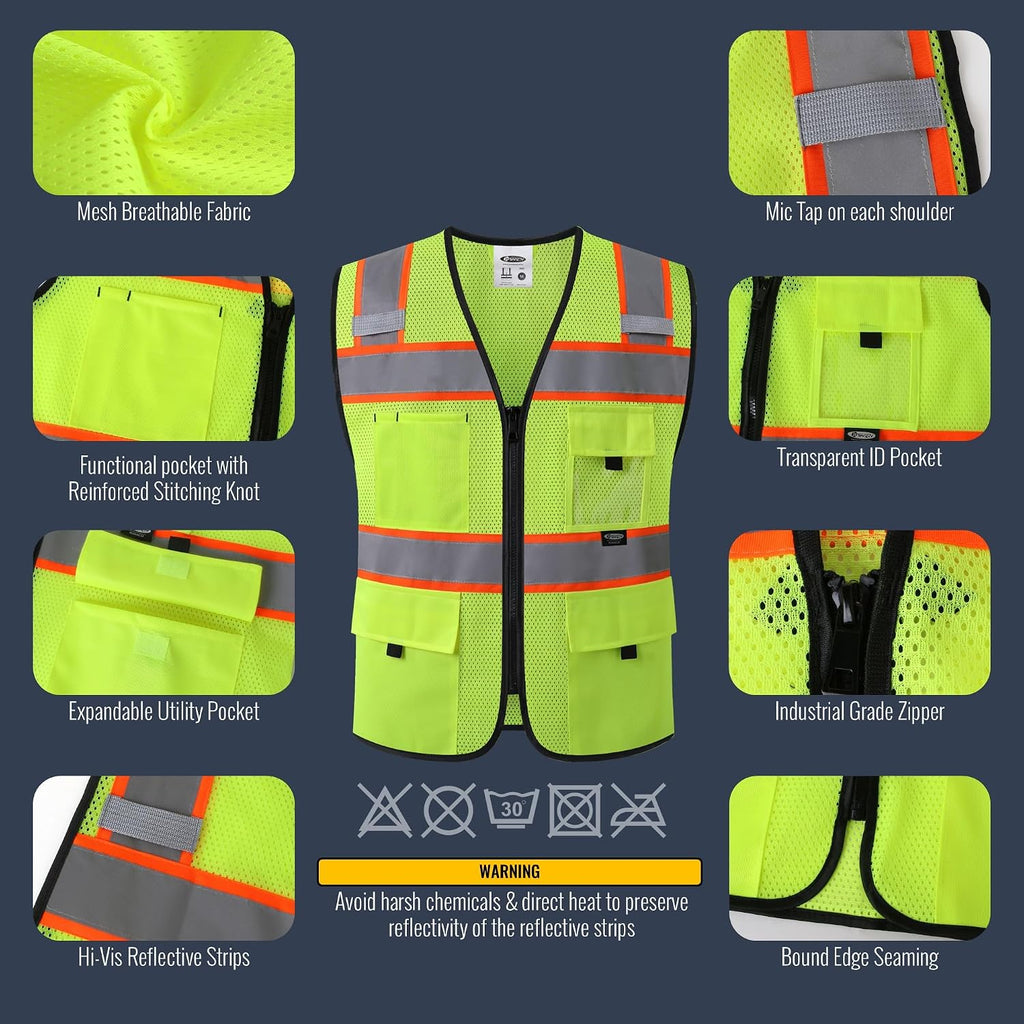 Safety Vest for Men Women Hi Vis Relfective Vest with Pockets High Visibility Meet ANSI Standard