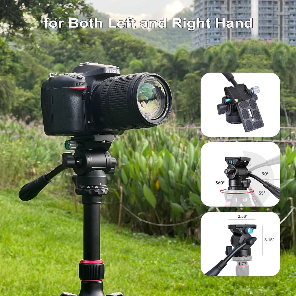 Camera Tripod, 70" Video Tripod with Fluid Head, Aluminum Heavy Duty Tripod with Carry Bag, Professional Camera
