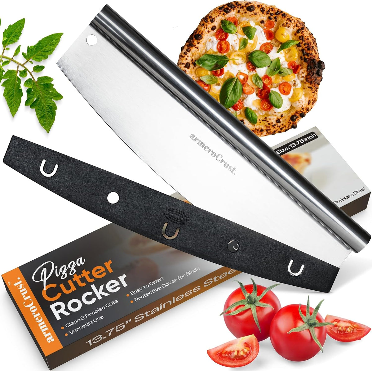 13.8 Inch Pizza Cutter Rocker Blade - Easy Slicing - Premium Finish Pizza Slicer with Time Saving Pizza Cutter Rocker