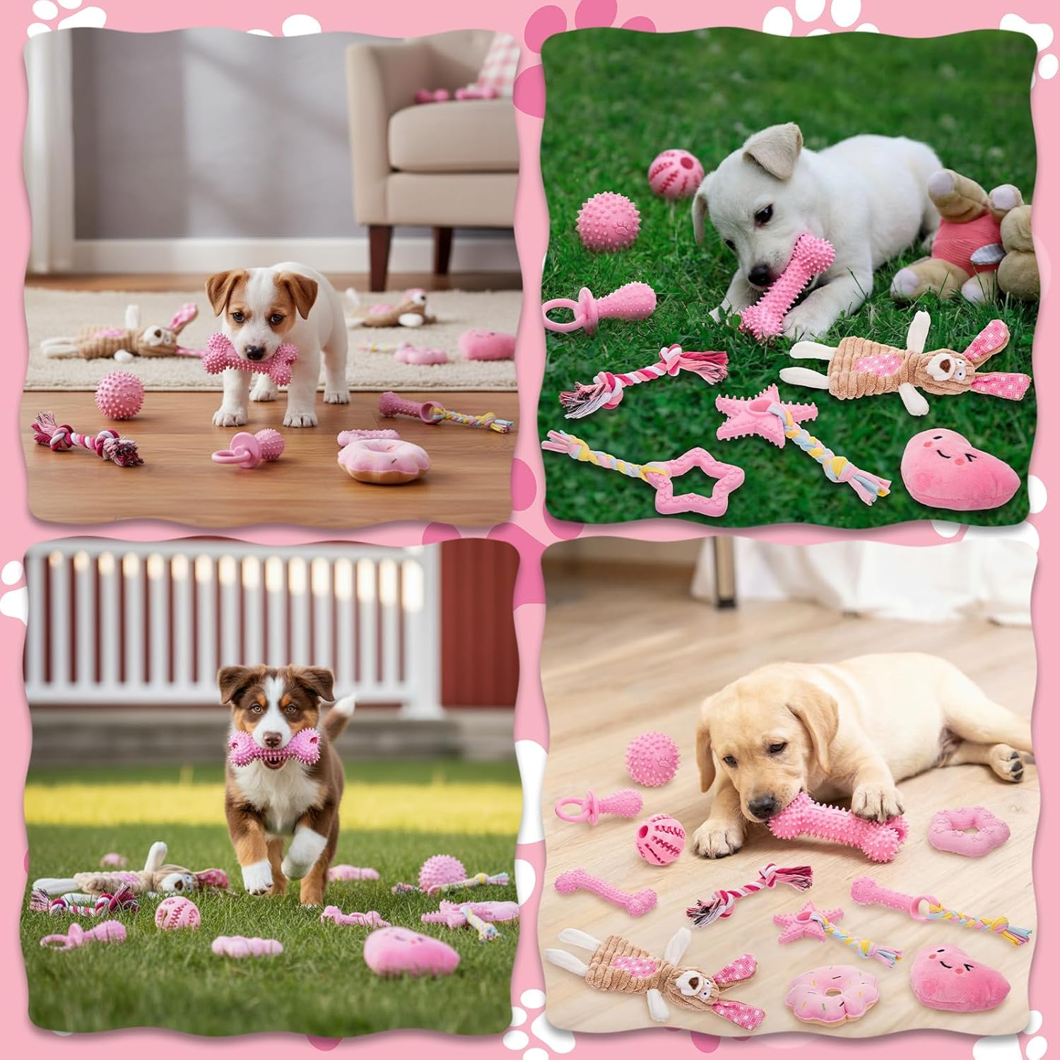 14 Pcs Puppy Toys for Teething Dog Chew Toys for Small Dogs Soft Interactive Squeaky Plush Balls Doggy Teeth Tug of