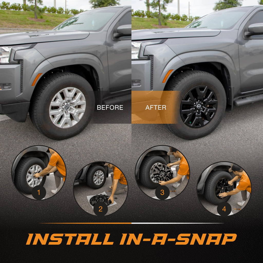 18" Gloss Black Wheel Skin Set Compatible with Chevy Silverado