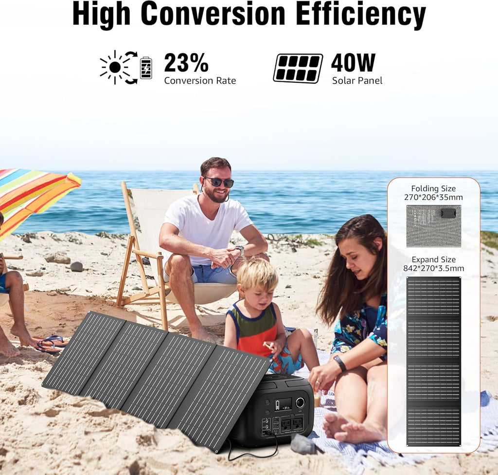 Solar Powered Generator 300W Peak/70400mAh, 260Wh Portable Power Station with Panels 40W Included, Solar Generator