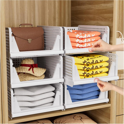 5 Pack Closet Organizers Storage Box, Closet Storage Stackable Storage Bins, Plastic Drawer Basket for Wardrobe