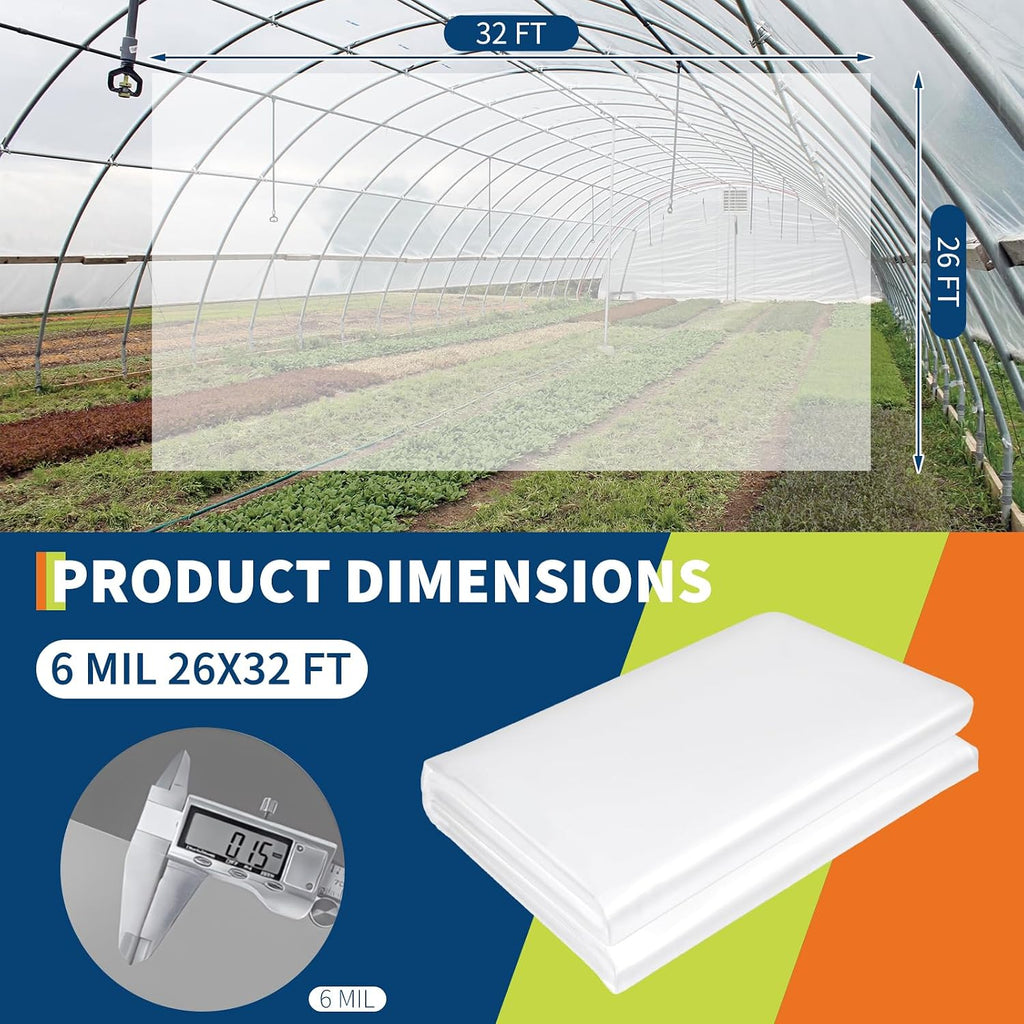 6 Mil 26x32 ft Greenhouse Plastic,Clear Plastic Sheeting