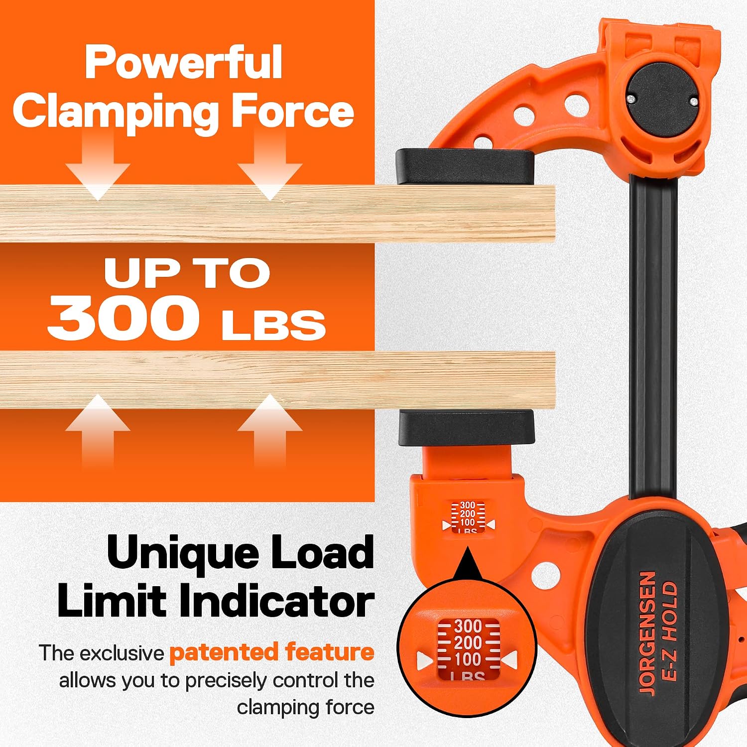 JORGENSEN E-Z Hold 2-Pack 12" 300LBS Load Indicator Woodworking Bar Clamps | Expandable Clamp/Spreader, One Handed, F