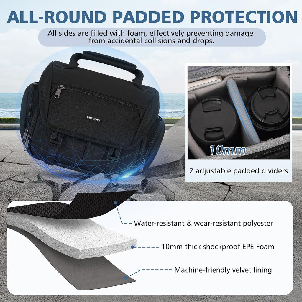 Camera Bag, DSLR/SLR/Mirrorless Camera Sling Bag for Photographers Waterproof Small Camera Case with Tripod Holder &
