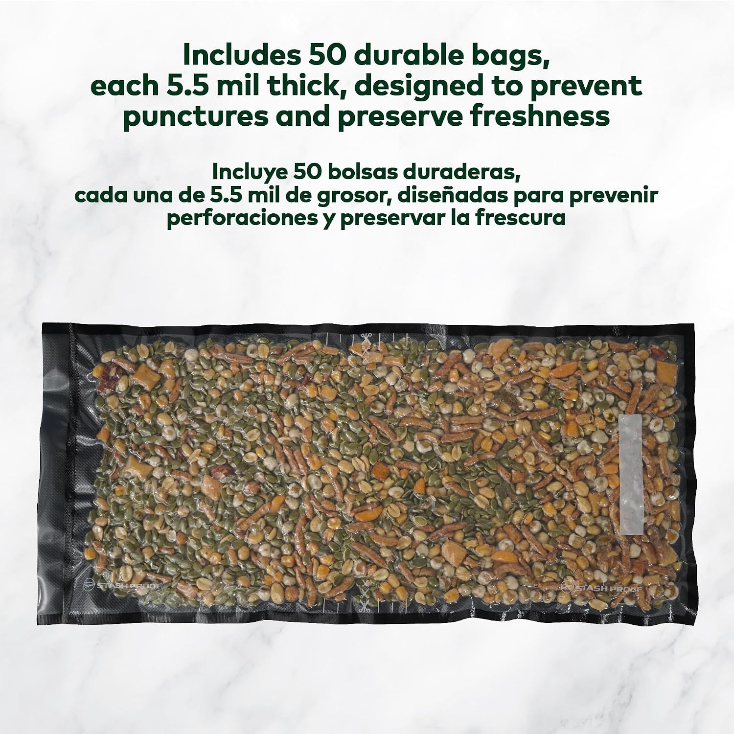 Vacuum Seal Bags 11" x 24" (50 Count) 5.5 Mil (Black & Clear) BPA Free Precut Heavy-Duty Commercial Grade Sealer