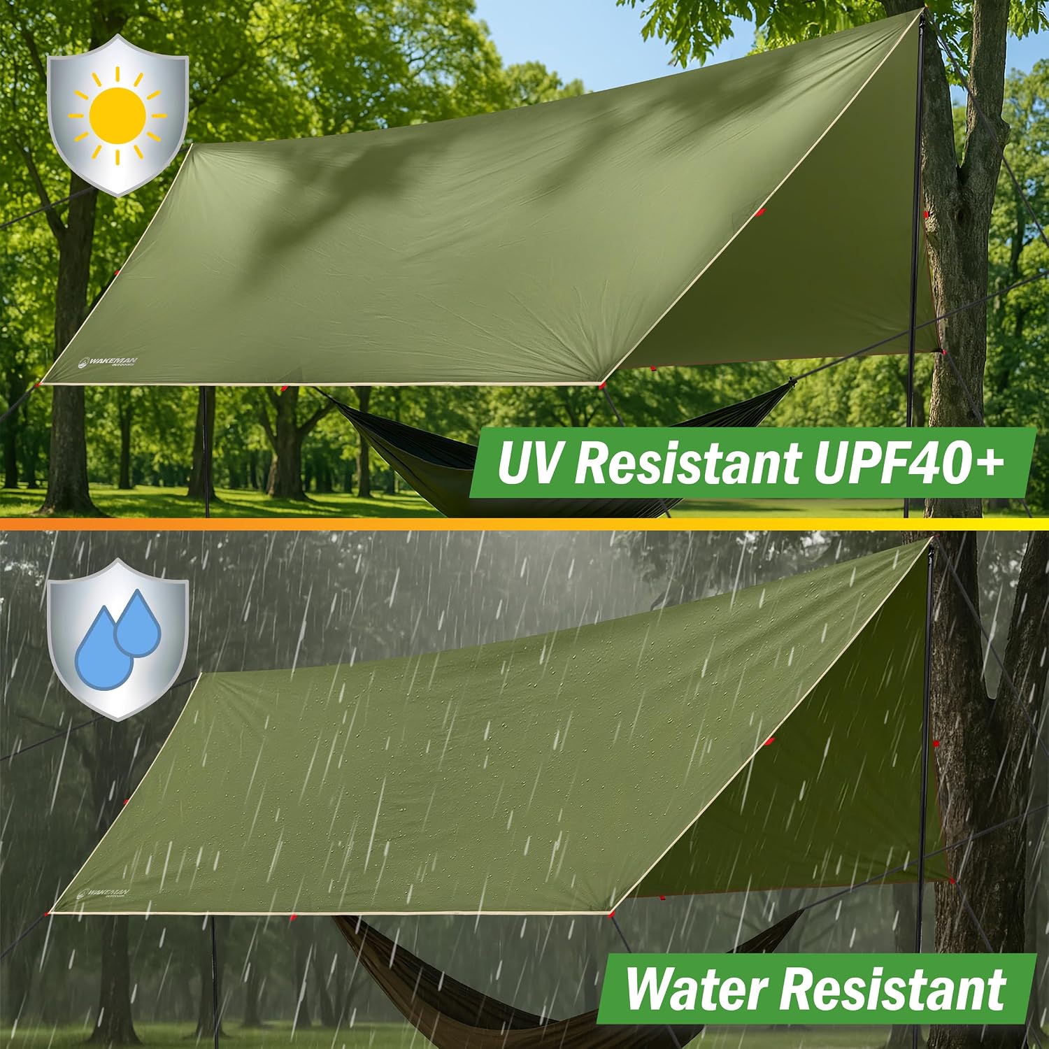 Camping Tarp with Poles - 15x12 Tarp for Camping or Hammock Rain Fly for Hiking, Backpacking or Portable Survival