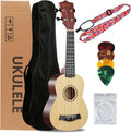 Soprano Ukulele Starter Kit, 21 Inch Basswood Hawaiian Uke with Gig Bag, Strap, Nylon Strings, Picks, Beginner